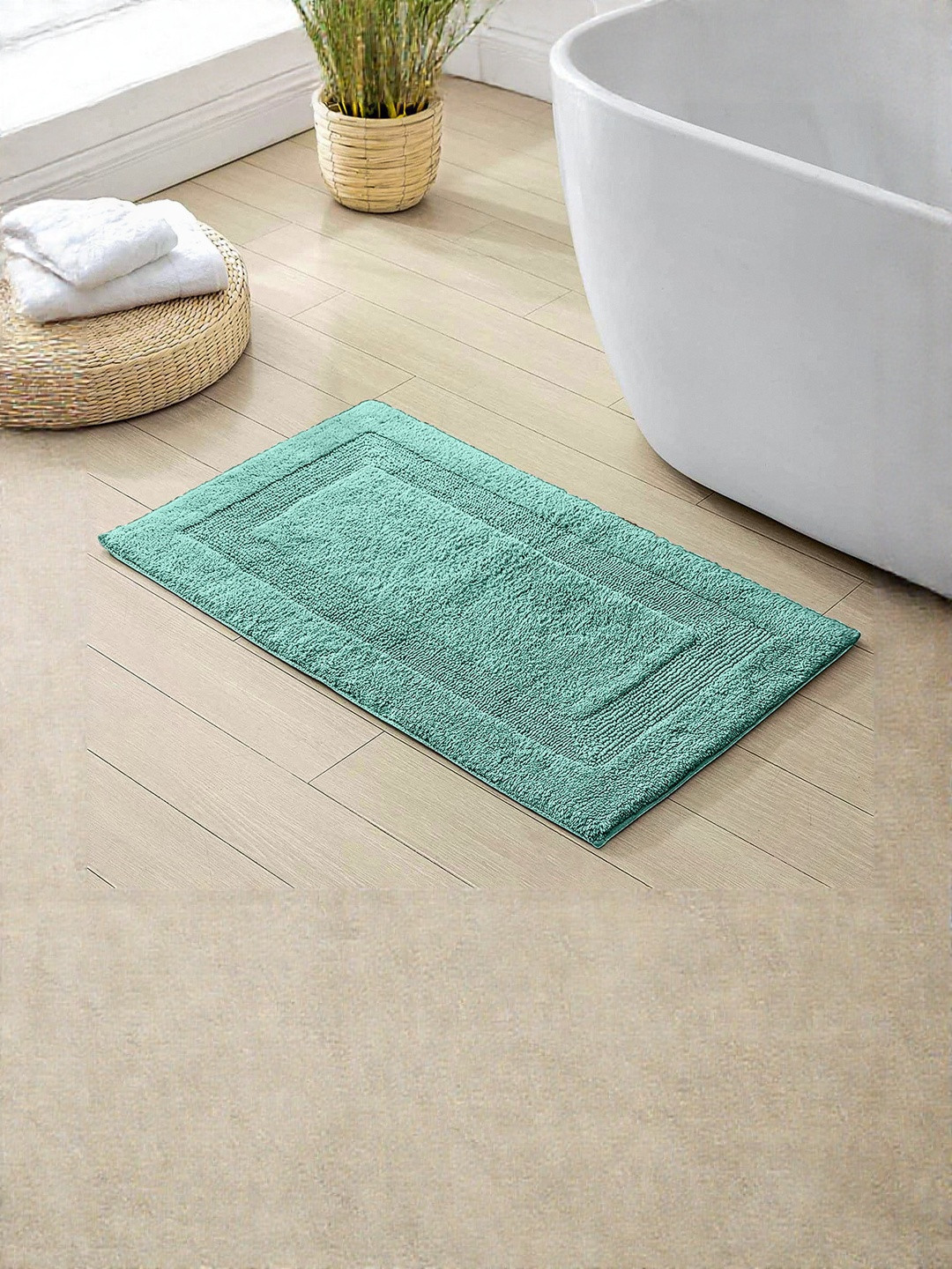 enera Oyela Aqua Blue Cotton Soft & Non-Slip Reversible Bath Mat - 40 cm x 60 cm