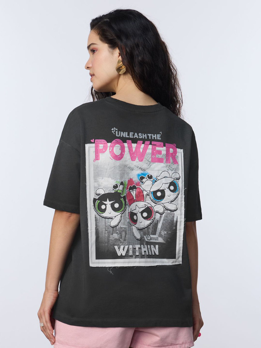 The Souled Store The Powerpuff Girls Oversized Power Printed Pure Cotton T-Shirt