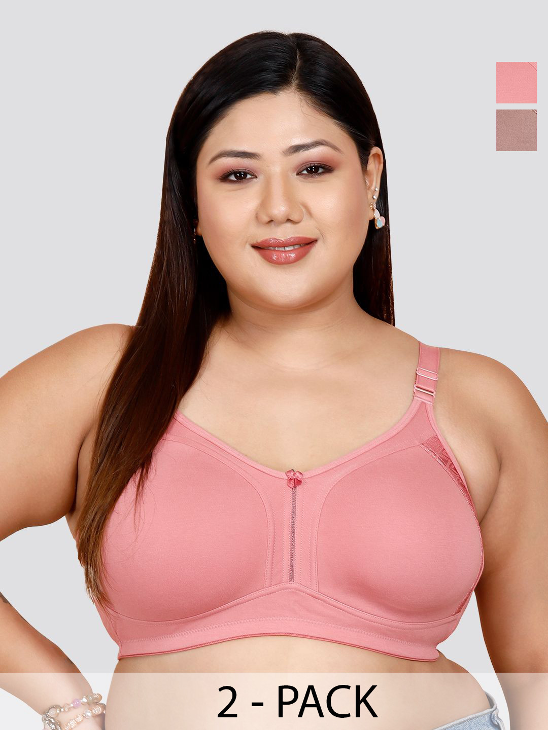 MAASHIE  Women Side Panel Lace Double Layered Cups High Support Seamless Everyday Bra