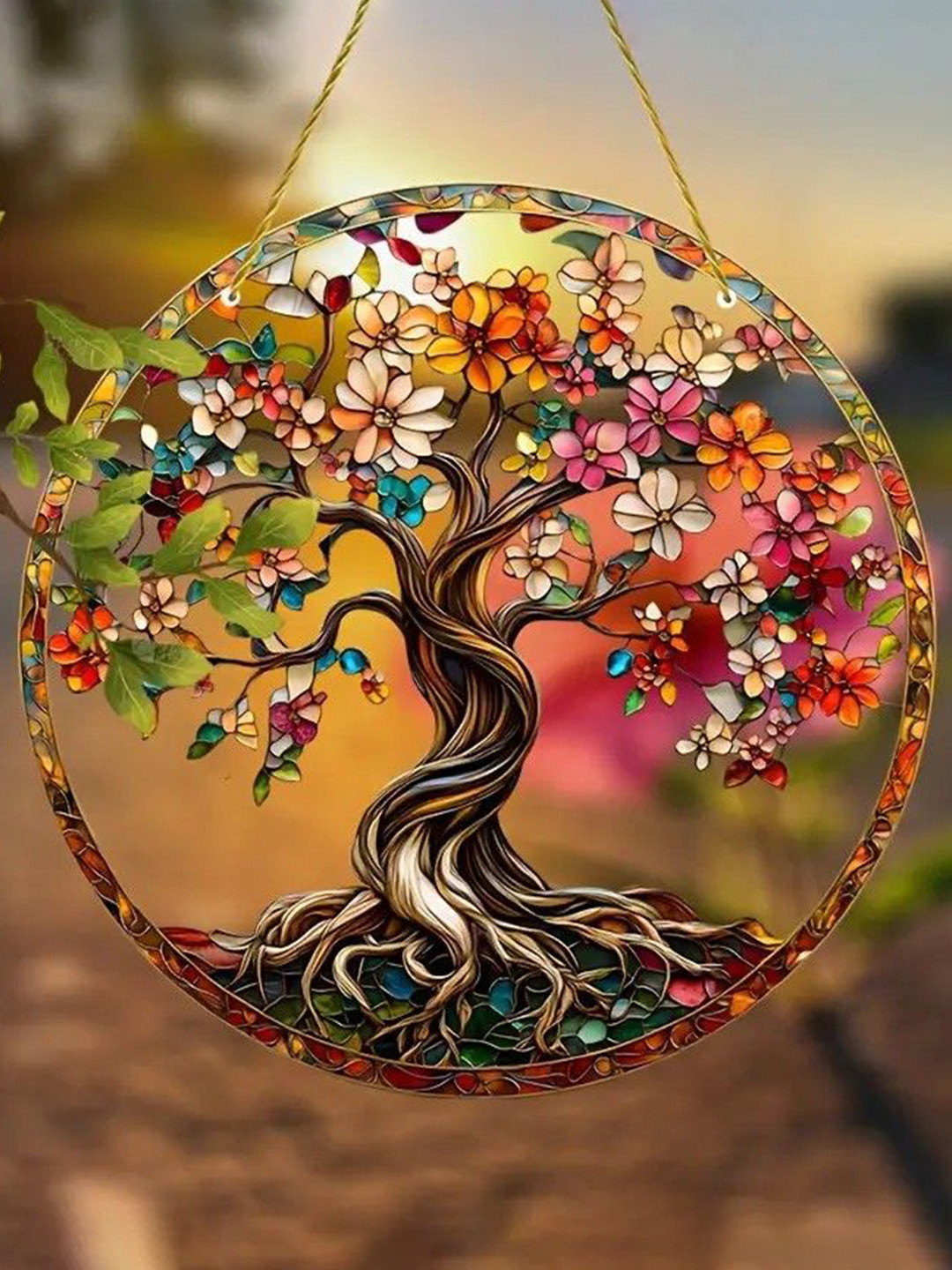 BS AMOR Blue & Pink Hanging Gift Tree of Life Round UV-Printed Suncatcher