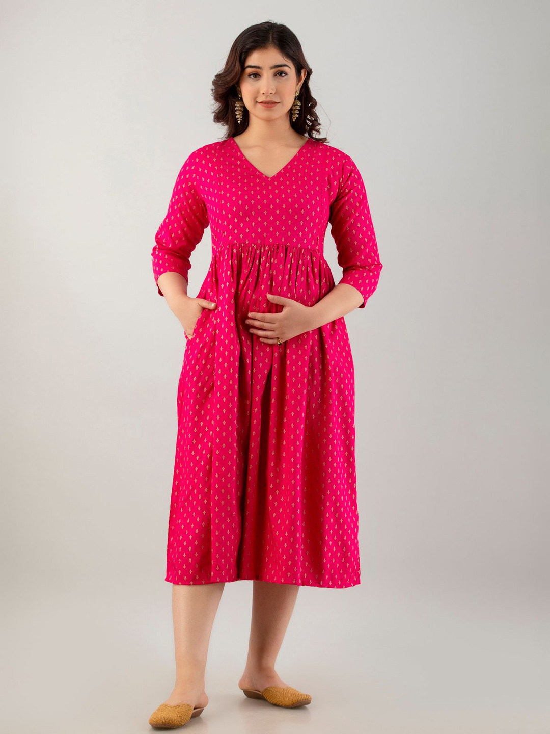 Step Queen Women Ethnic Motifs Printed V-Neck Anarkali Maternity Kurta