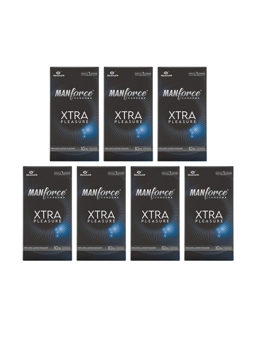 Manforce Set Of 7 Xtra Pleasure Dotted Climax Delay Condoms - Unflavoured - 10Pcs Each
