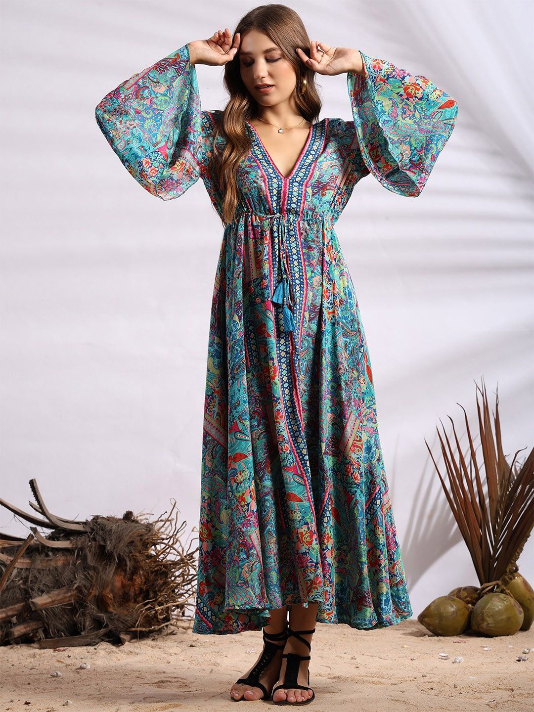 GALE GIRLS Ethnic Motifs Bell Sleeve Maxi Dress