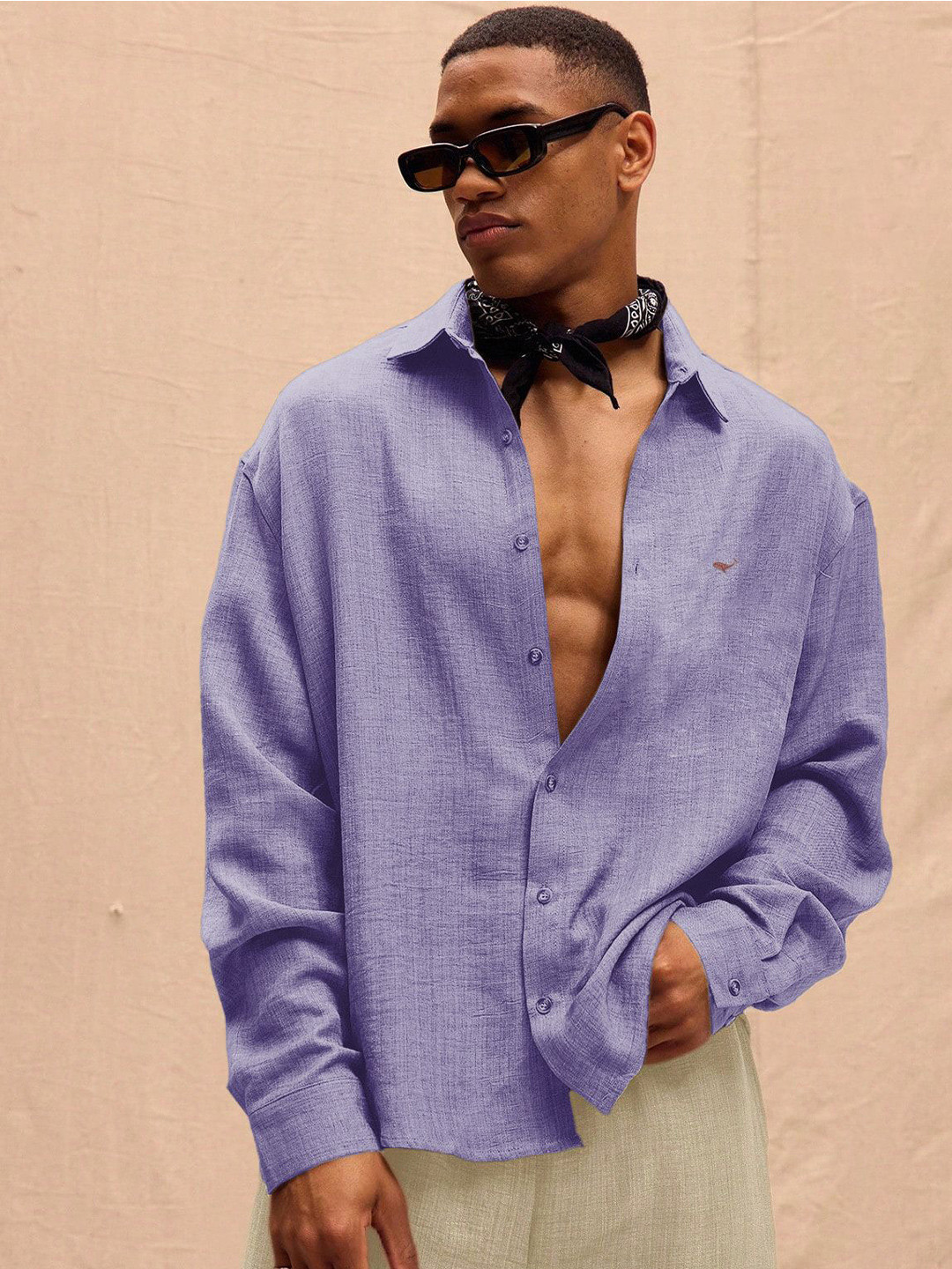 HAMPTONS Button-Down Collar Long Sleeves Textured Slim Fit Casual Cotton Shirt