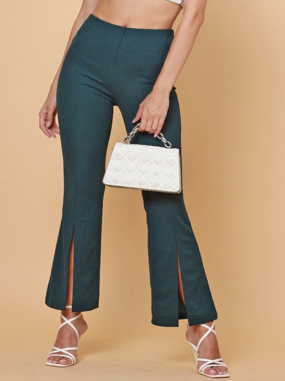 ELVORA Women Slim Fit High-Rise Non Iron Slits Pleated Peg Trousers