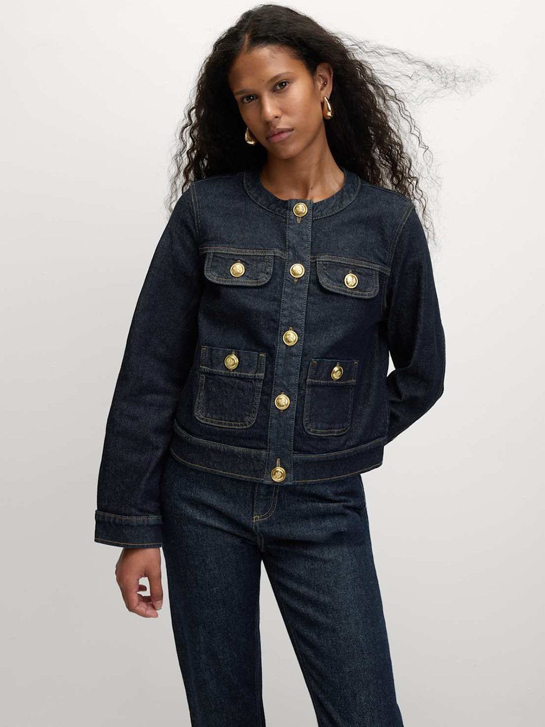 Marks & Spencer Denim Collarless Button Through Jacket