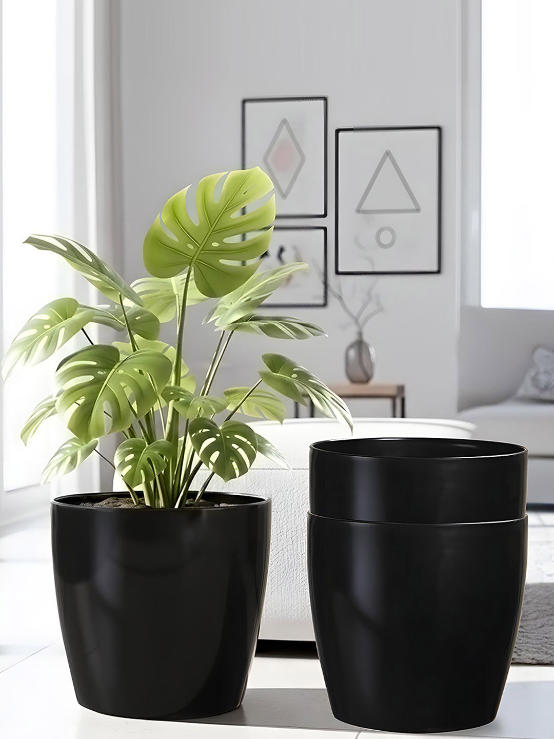 Kuber Industries Marioo Black 3 Pieces Lightweight Flower Pots