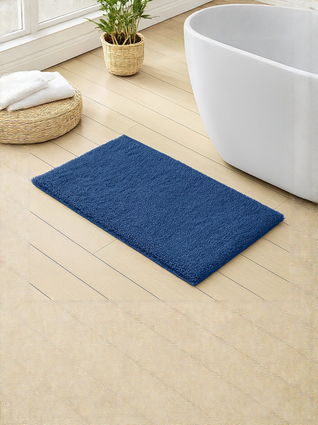 enera Opal Blue Unisex Self Design Anti-Skid & Quick-Dry Bath Rug - 40 cm x 60 cm