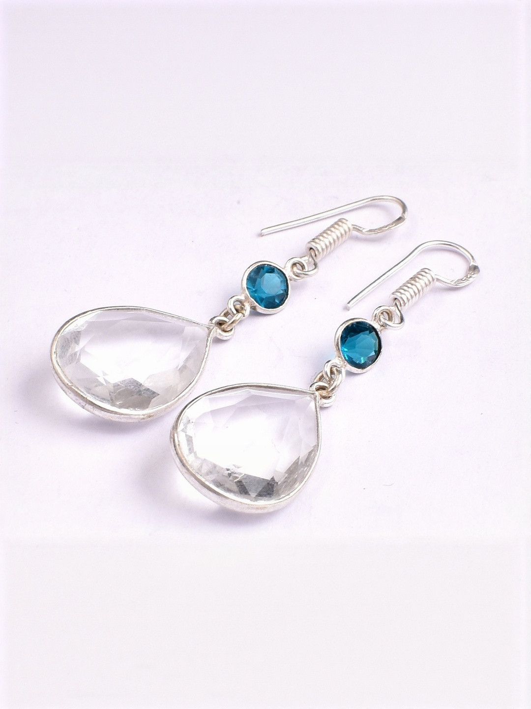 AAR Jewels Silver-Plated Topaz Teardrop Shaped Drop Earrings