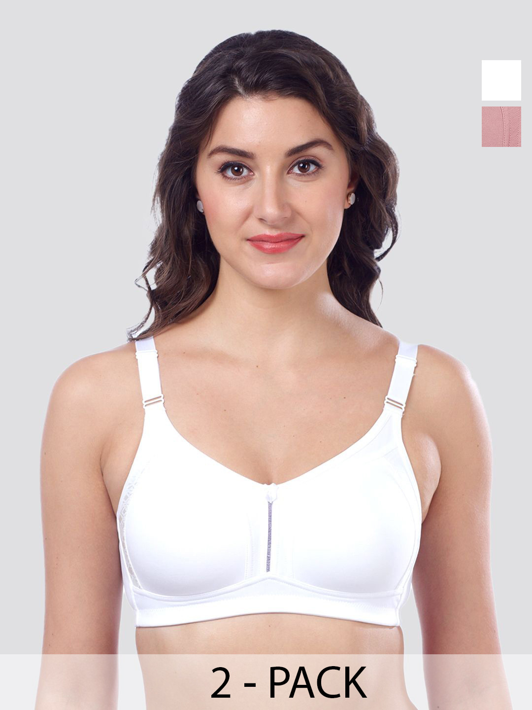 MAASHIE  Pack Of 2 Plus Size Full Coverage Non-Wired Non Padded Back Closure Everyday Bra