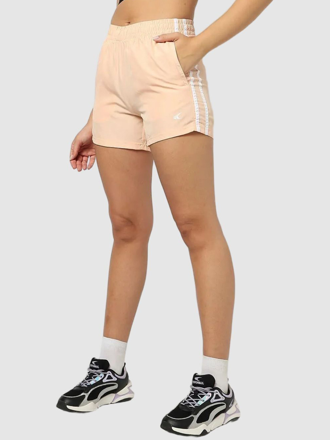 Performax Women Regular Fit Varsity-Striped Training or Gym Sports Shorts