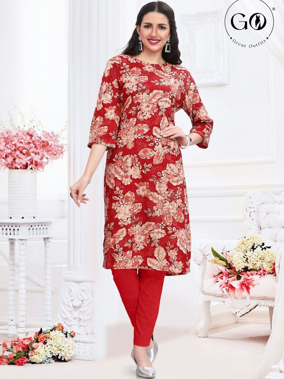 GREAT OUTFITS Floral Printed Round Neck Kurti