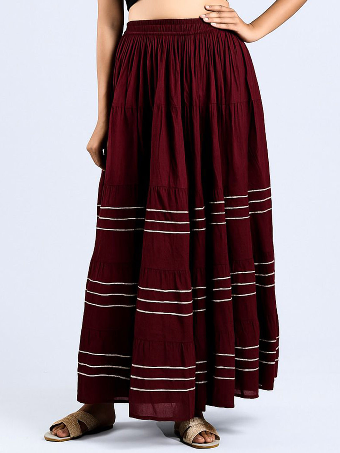 Mirayya Enterprises Striped Flared Anarkali Skirt With Gotta Lace Work