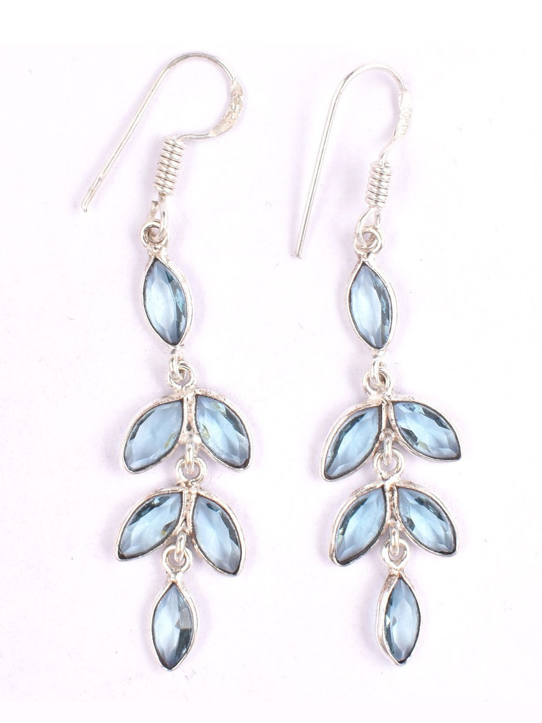 AAR Jewels German Silver Rhodium-Plated Turquoise Studded Leaf Shaped Drop Earrings