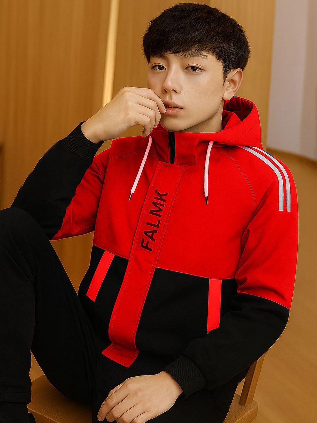 PLUS 91 Hooded Leather Jacket With Embroidered