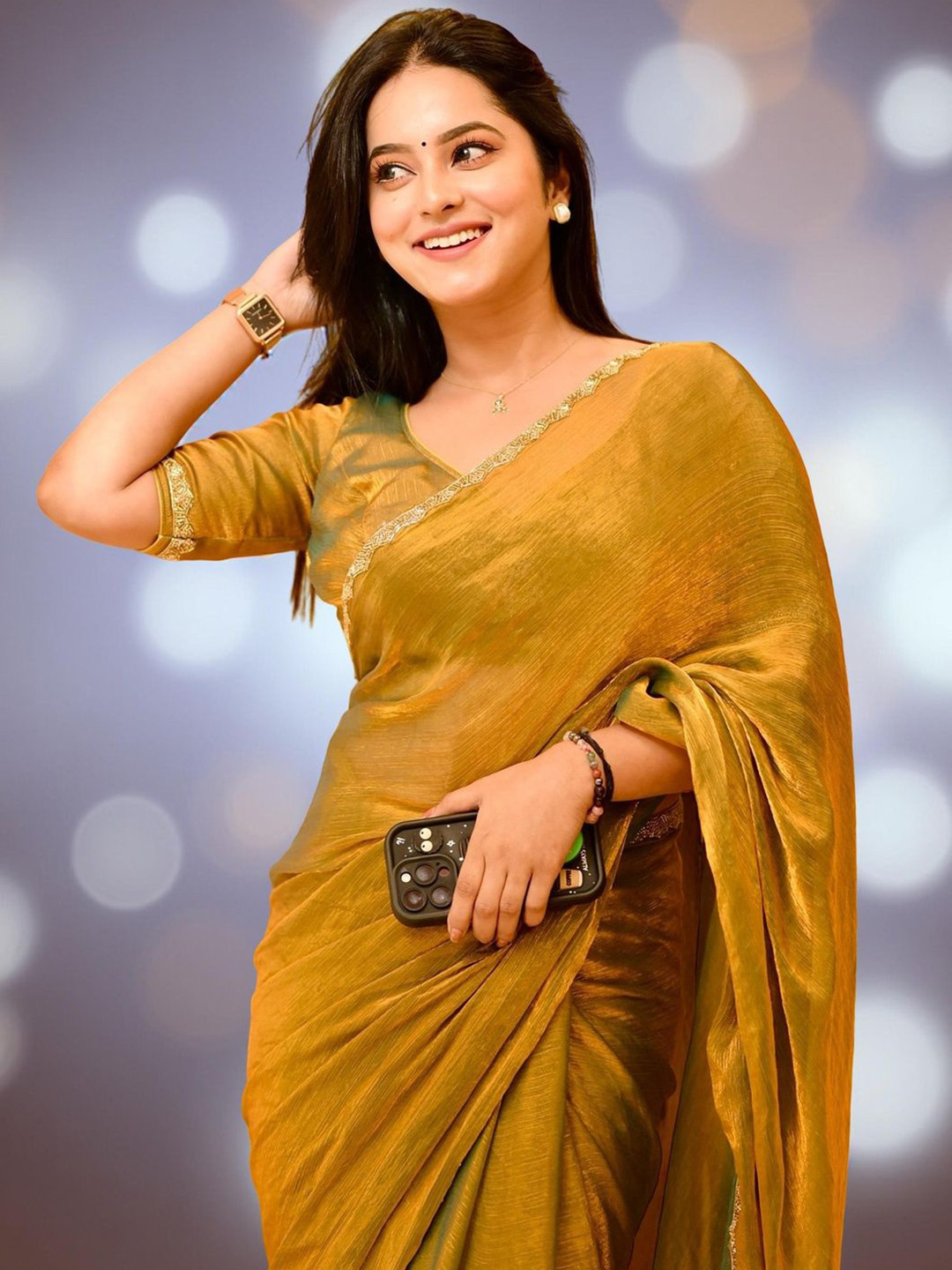 LOROFY Solid Embroidered Saree With Blouse Piece