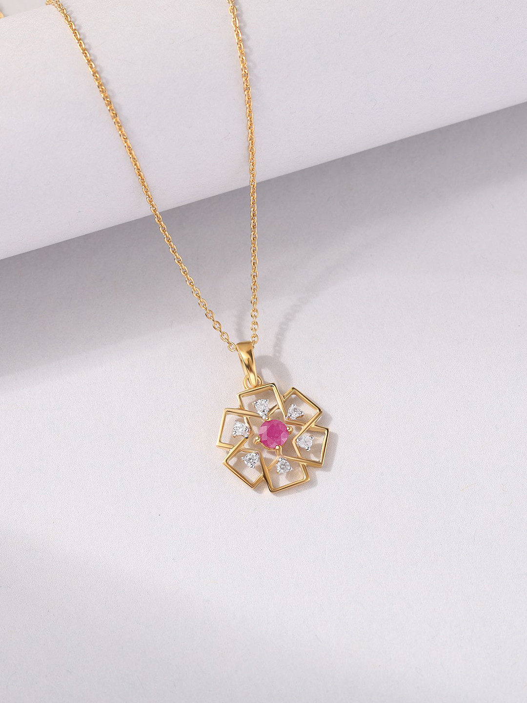 Ornate Jewels 925 Silver 18k Gold Plated Natural Red Ruby Pendant With Chain