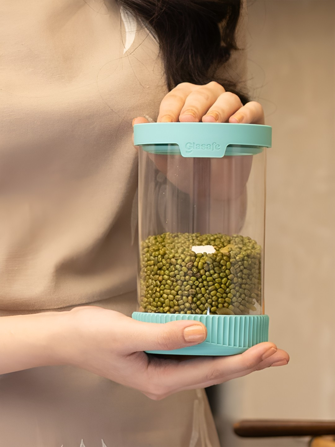 GLASAFE Store 'O' Fresh Green Borosilicate Glass Container 1000ml
