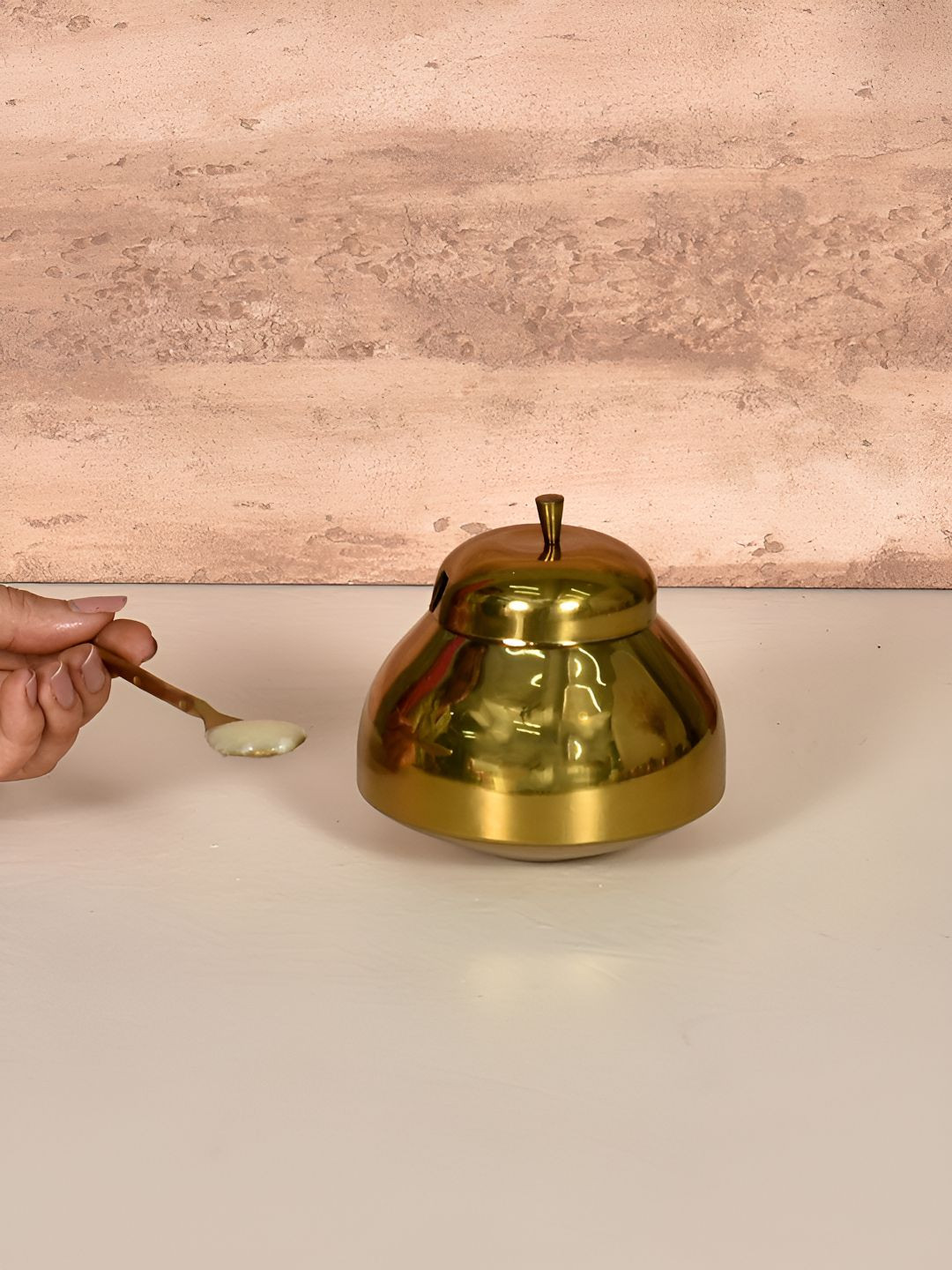 Living With Elan Gold-Toned Stainless Steel Ghee Pot with Spoon - 250ml