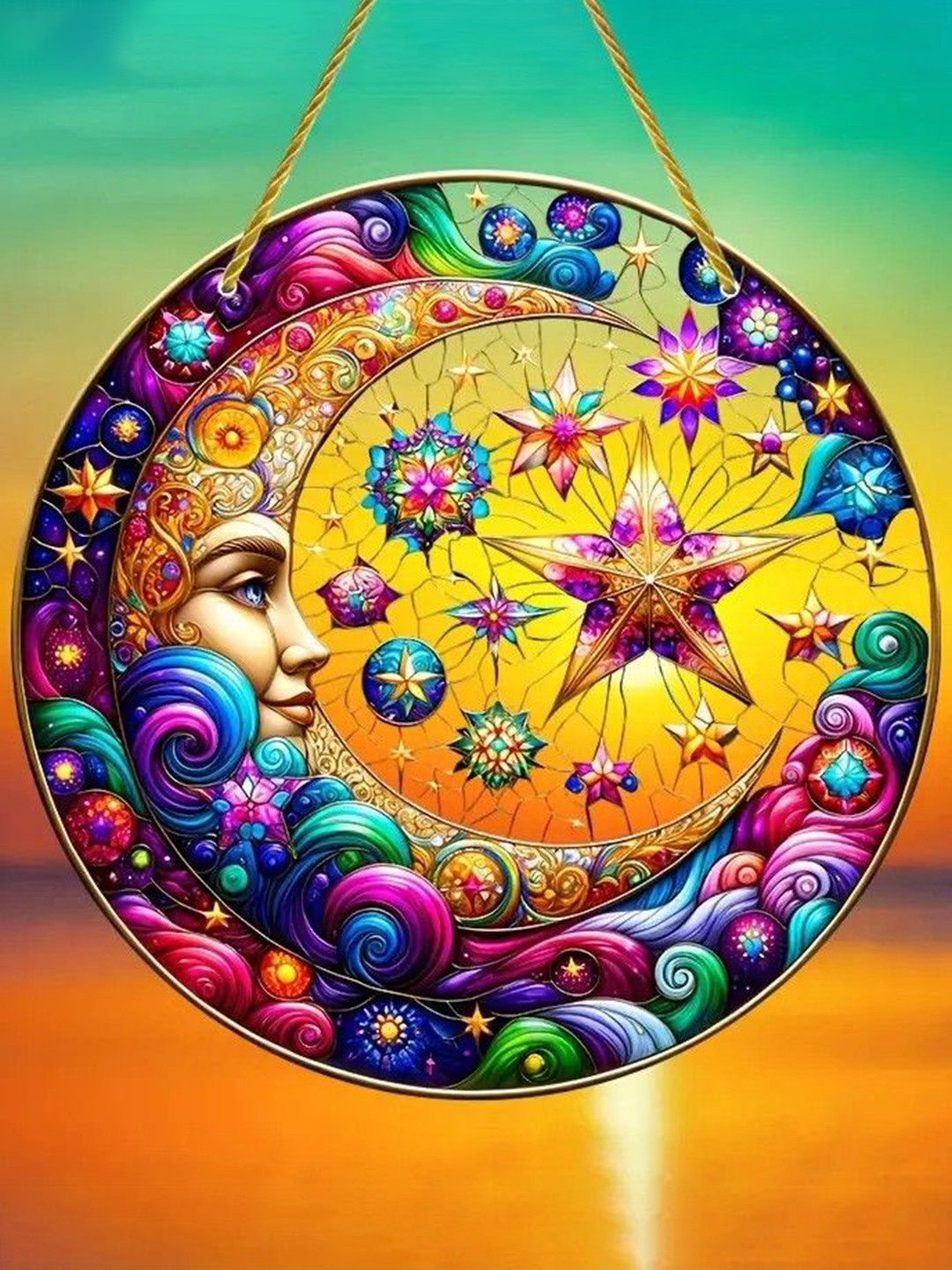 BS AMOR Blue & Purple Hanging Moon Goddess Round UV-Printed Suncatcher