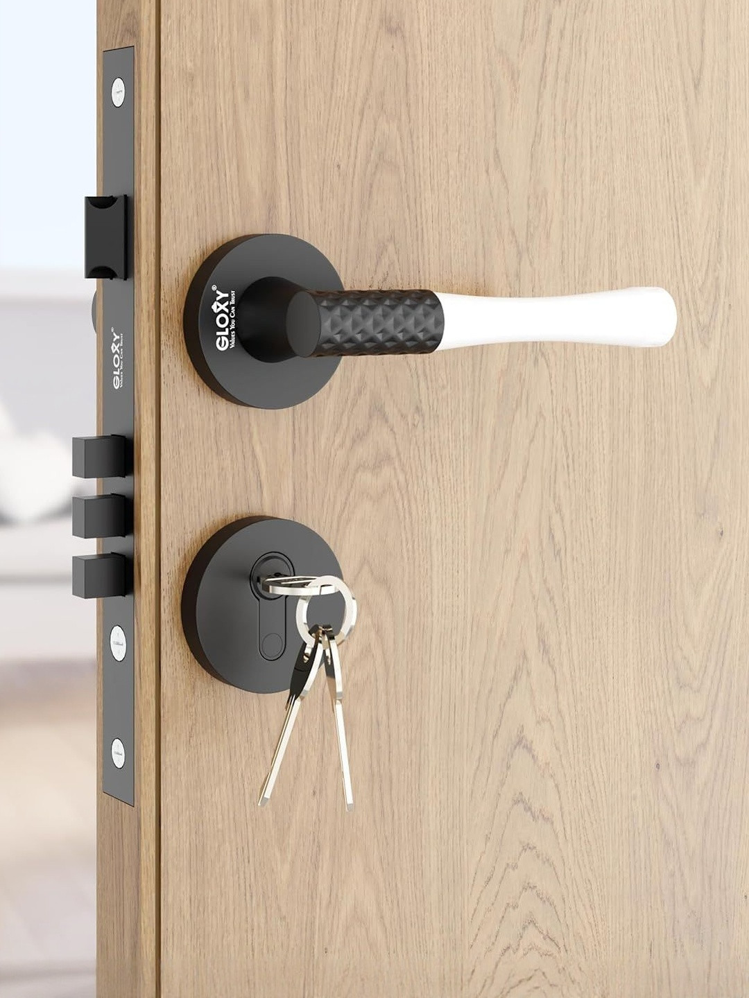 GLOXY Pack Of 1 White Chrome Stainless Steel Door Handle Lock