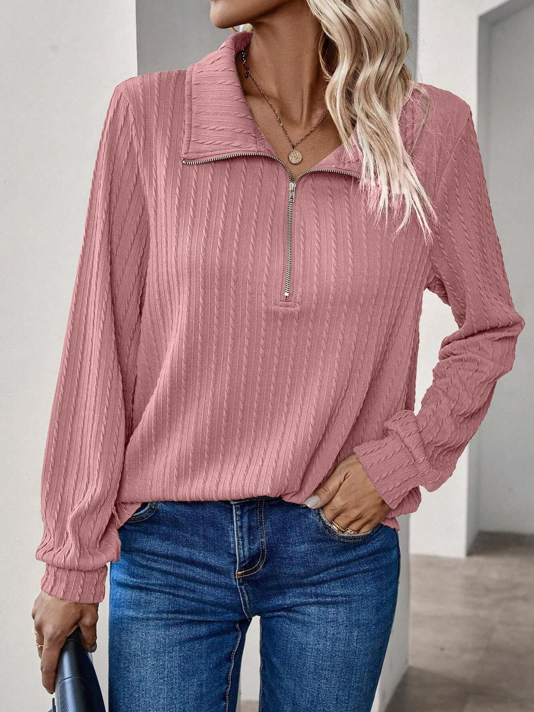 SZN Women Pink Vertical Stripes  Tops