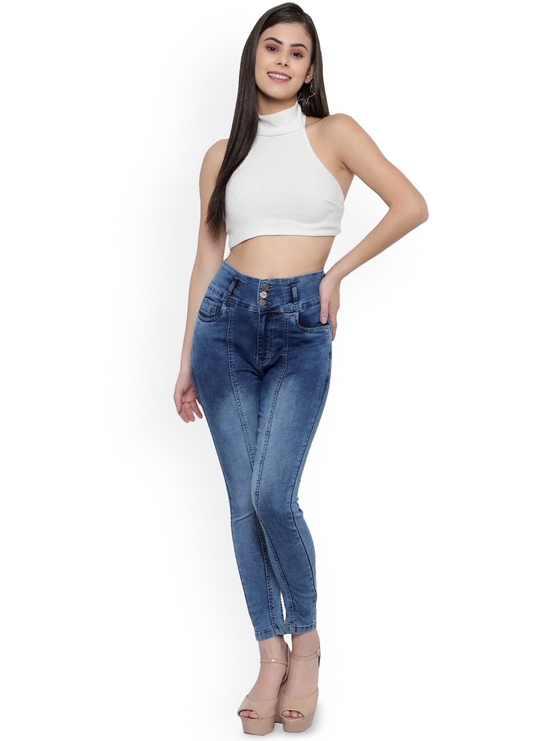 God's Club Women Slim Fit High-Rise Light Fade Medium Shade Stretchable Jeans