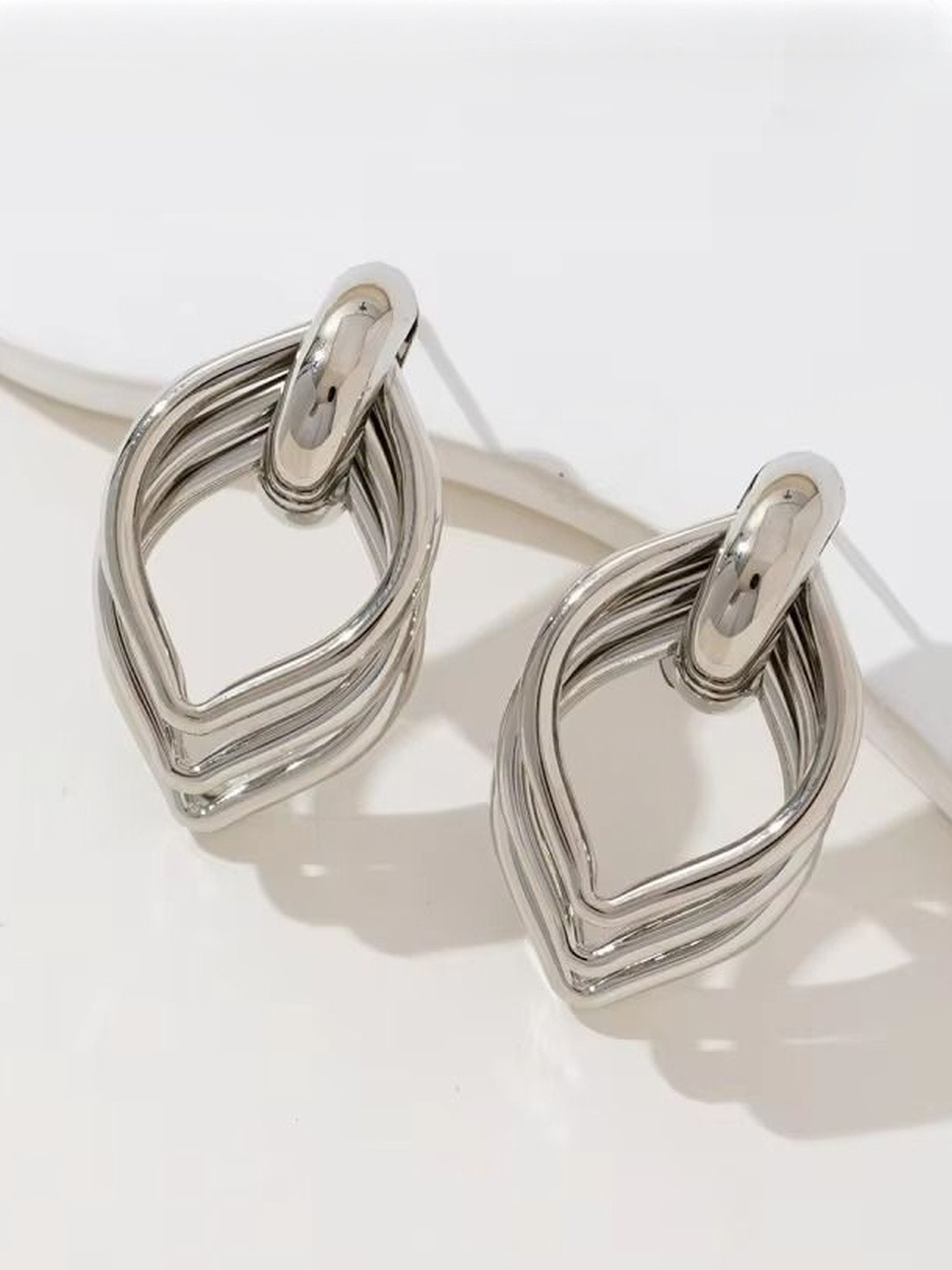 Aurum & You Silver Geometric Chain Twisted Drop Earrings