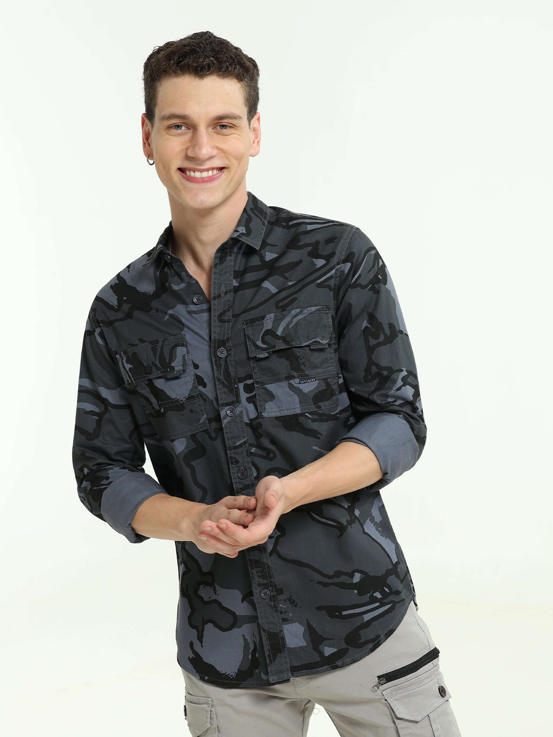 Estilocus Camouflage Printed Long Sleeves Cotton Shirt
