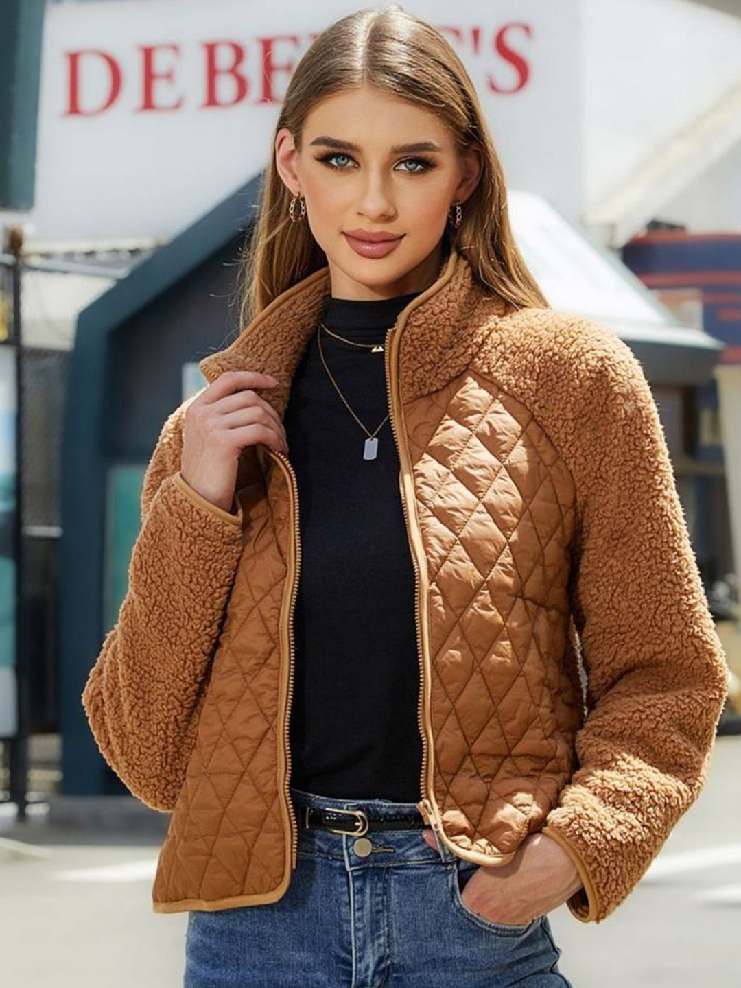 bebe Stand Collar Bomber Jacket