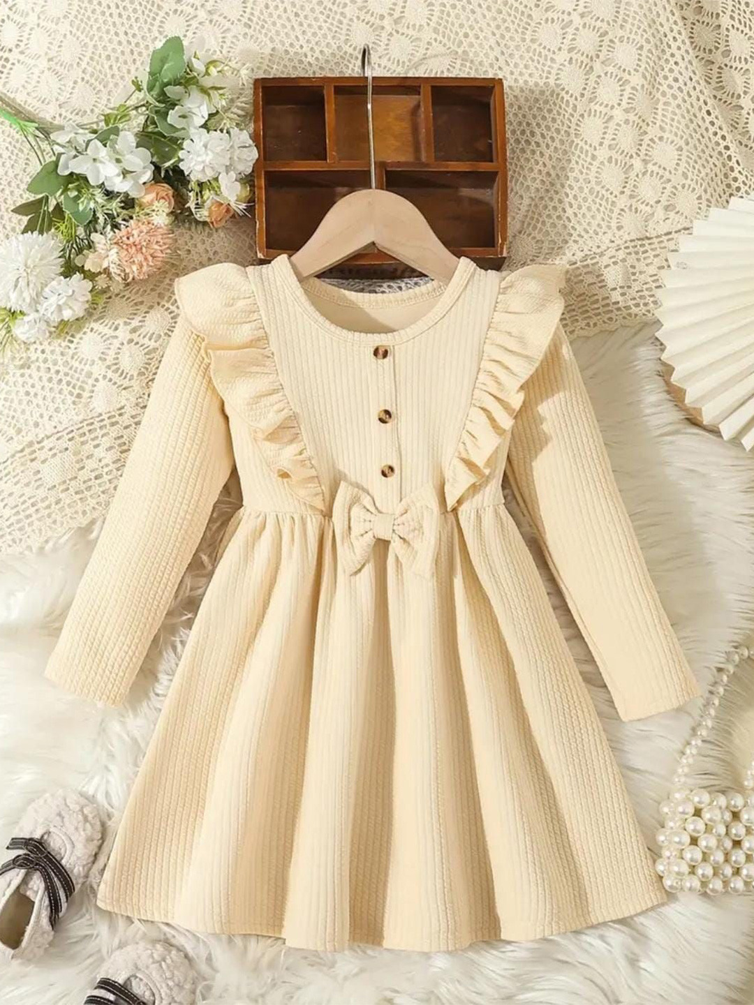 JINJIN FASHION Girls Round Neck Ruffles Detail Fit & Flare Dress