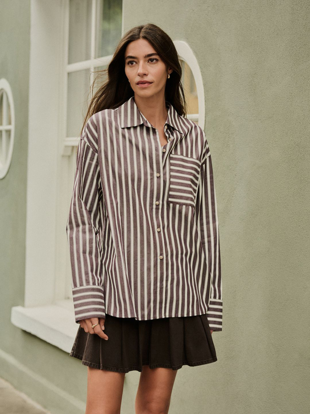 NEXT Vertical Stripes Longline Boyfriend Shirt