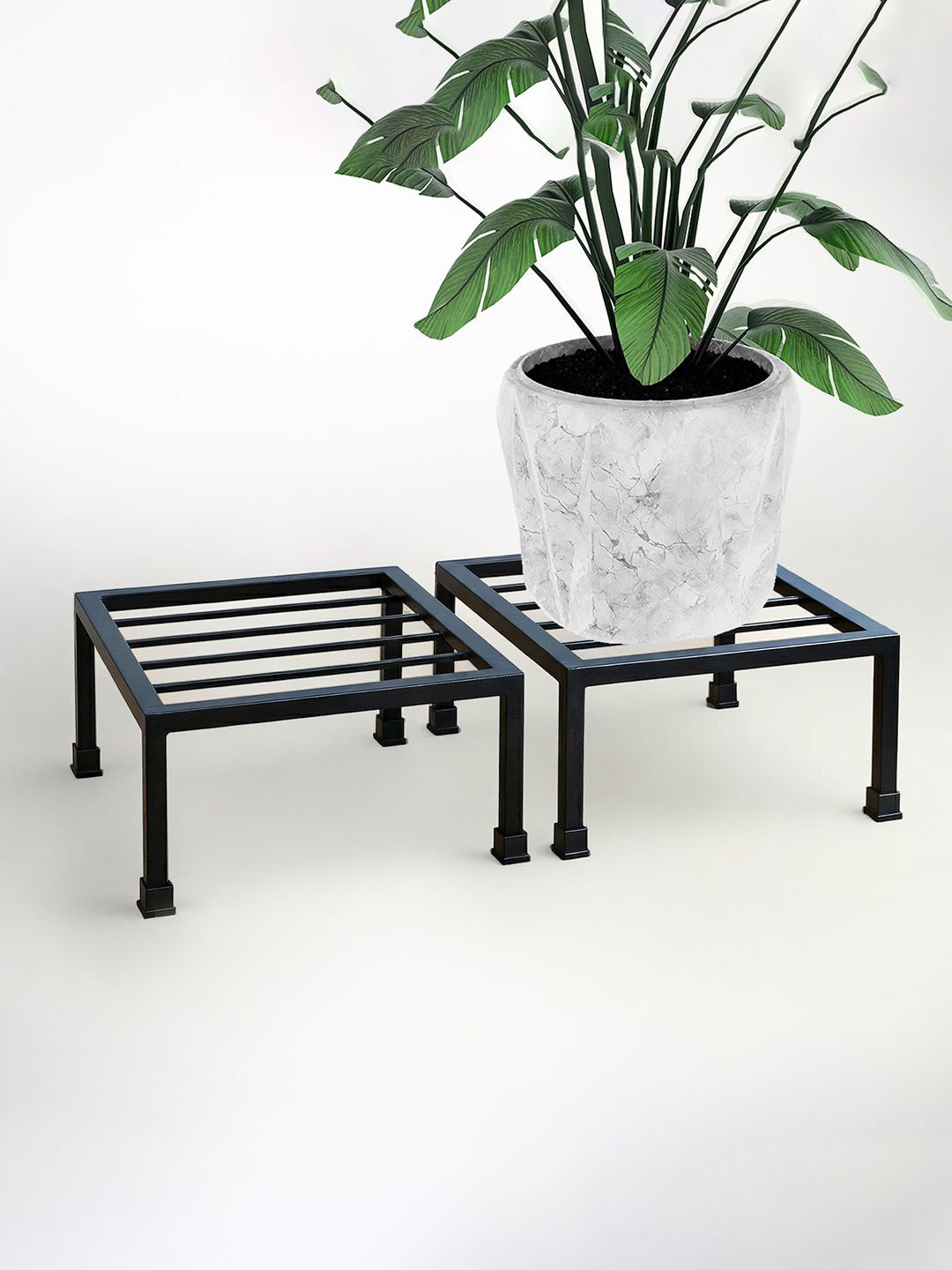 Kuber Industries Black 2 Pieces Metal Square Lightweight Rust-Resistant Planter-Stands