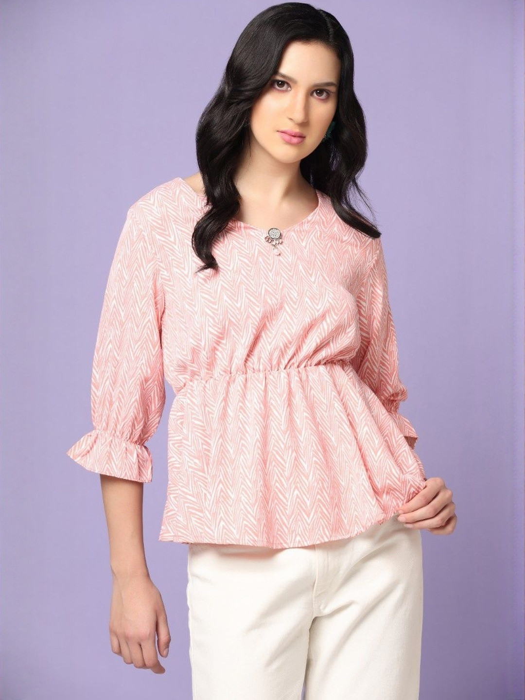 SZN Women Pink Abstract Print Regular Top