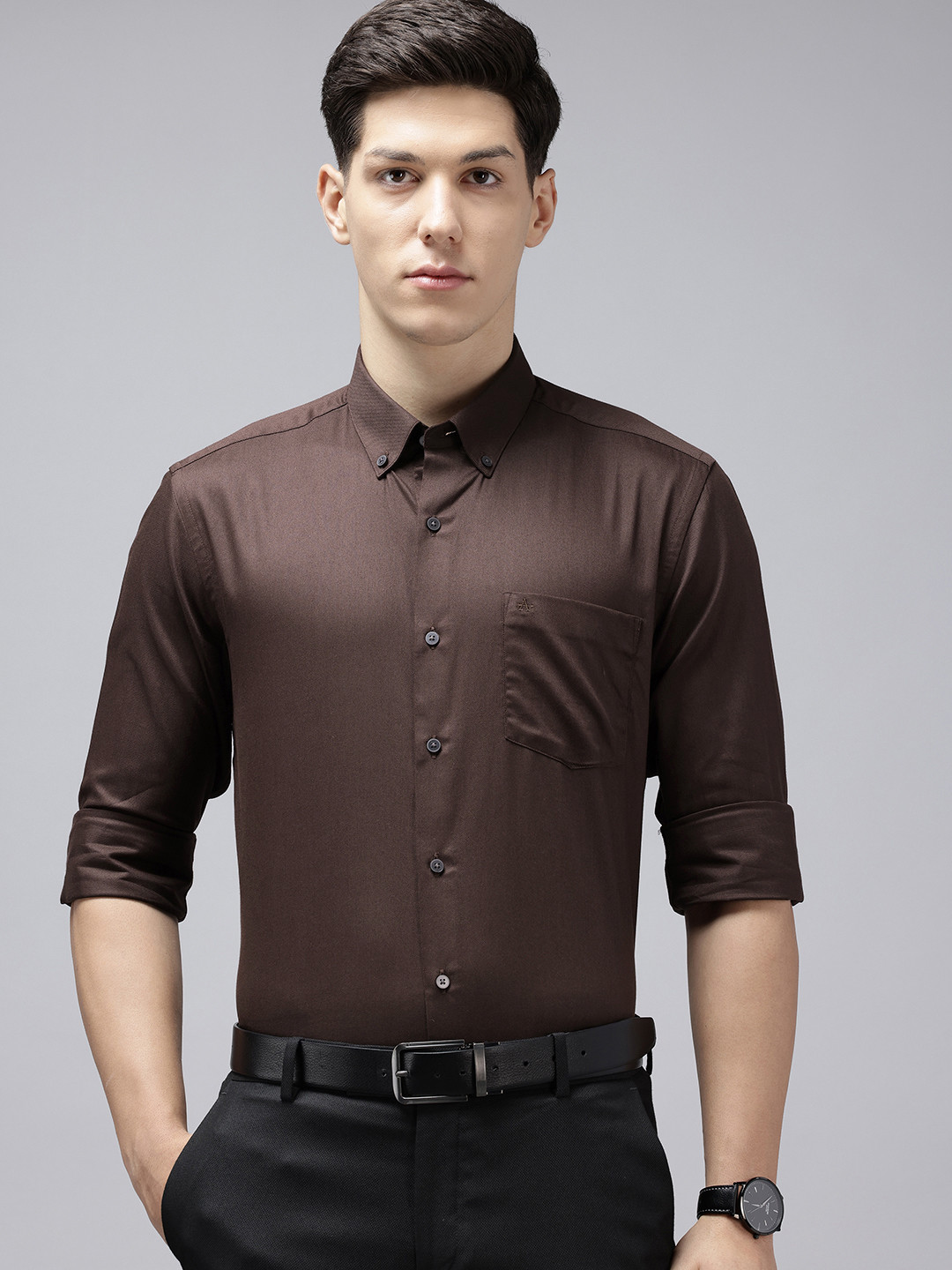 Arrow Pure Cotton Self-Design Button-Down Collar Manhattan Slim Fit Formal Shirt