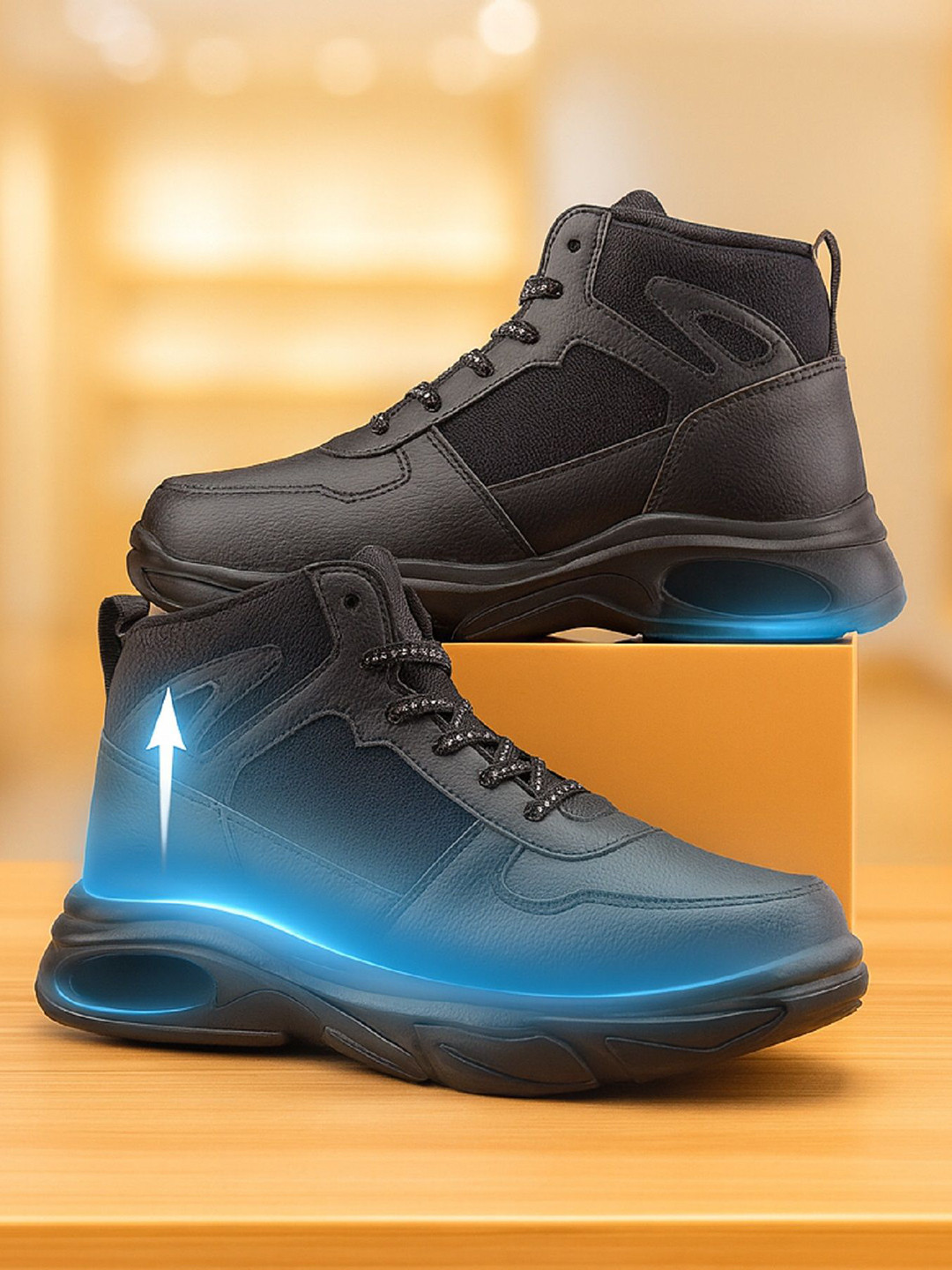 Bxxy Men Round Toe Lace Ups 3 Inch Hidden Height Increasing Elevator Sneakers