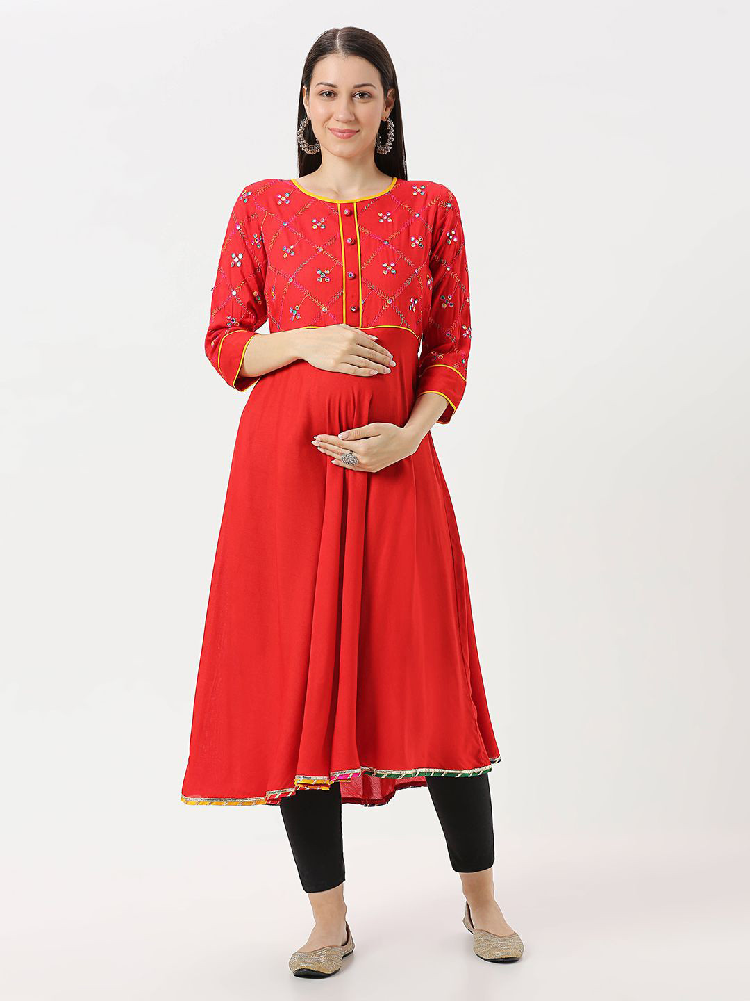 Mom For Sure by Ketki Dalal Women Embroidered Work Maternity Anarkali Kurta