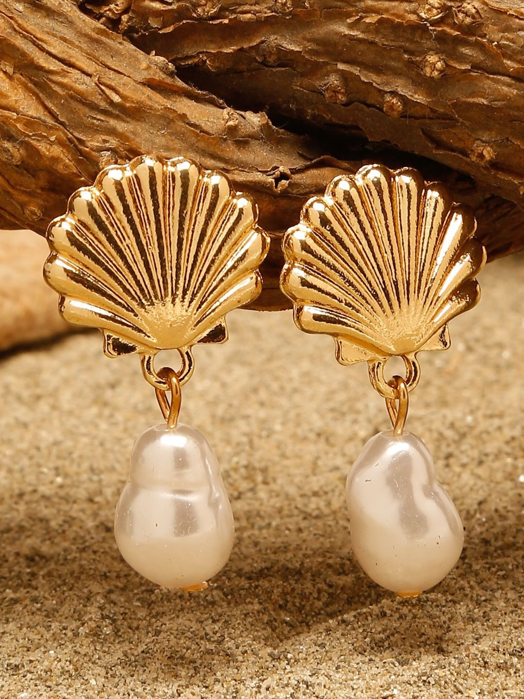 Stoln Pearls Beaded Shell Shaped Drop Earrings