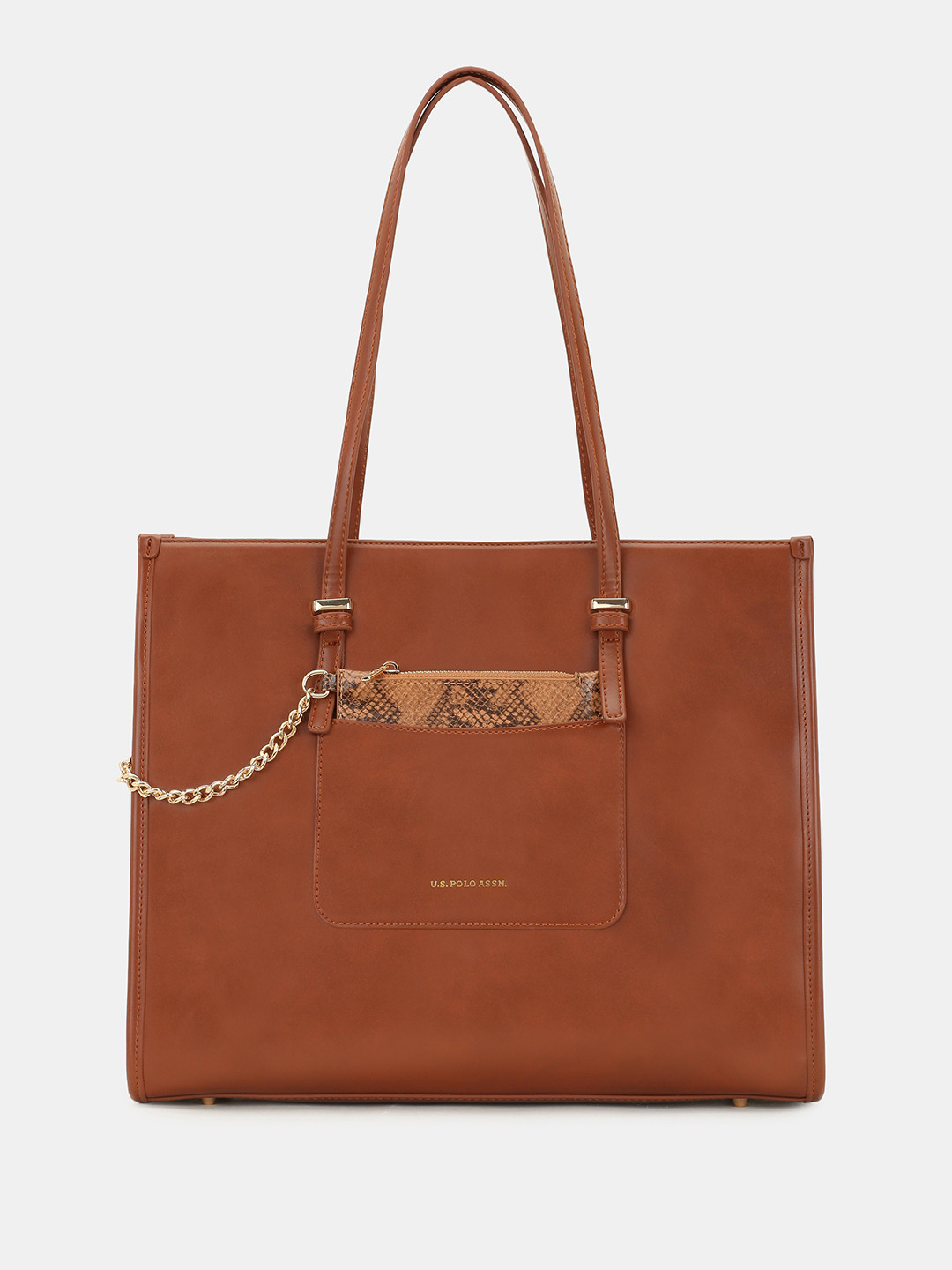 U.S. Polo Assn. Women Berry Tan Large Sleek Laptop Tote Bag with card holder