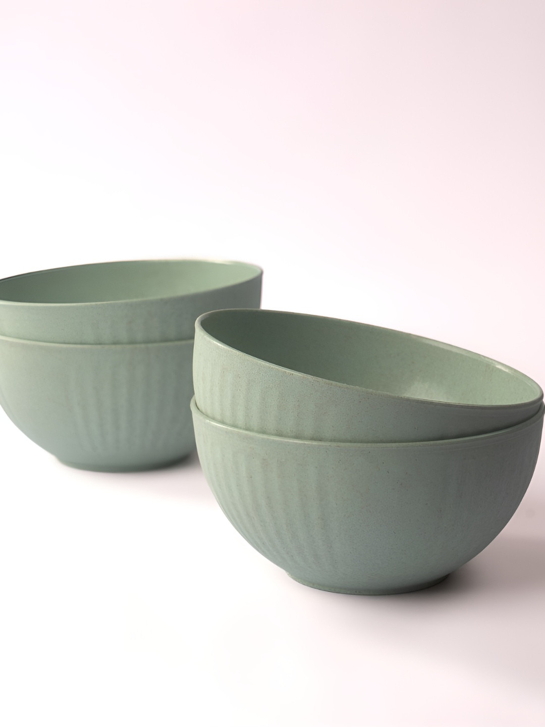 IRIDA NATURALS Green 4 Pieces Textured Bamboo Serving Bowls-800 ml Each