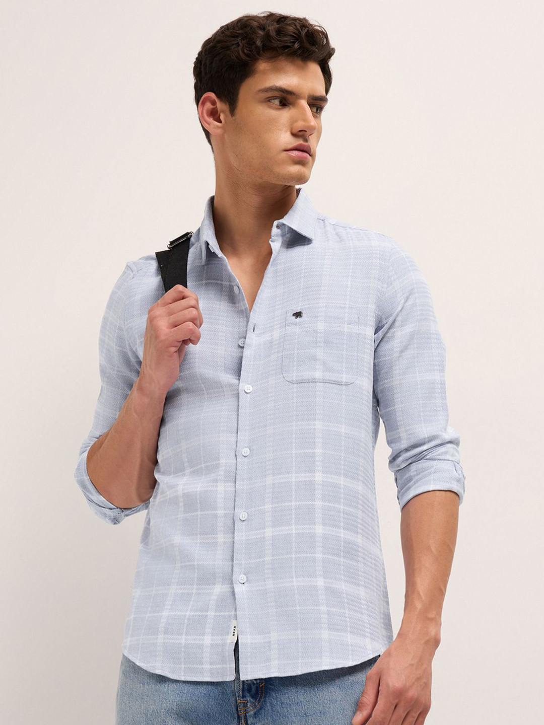 THE BEAR HOUSE Men Windowpane Checked Slim Fit Shirts