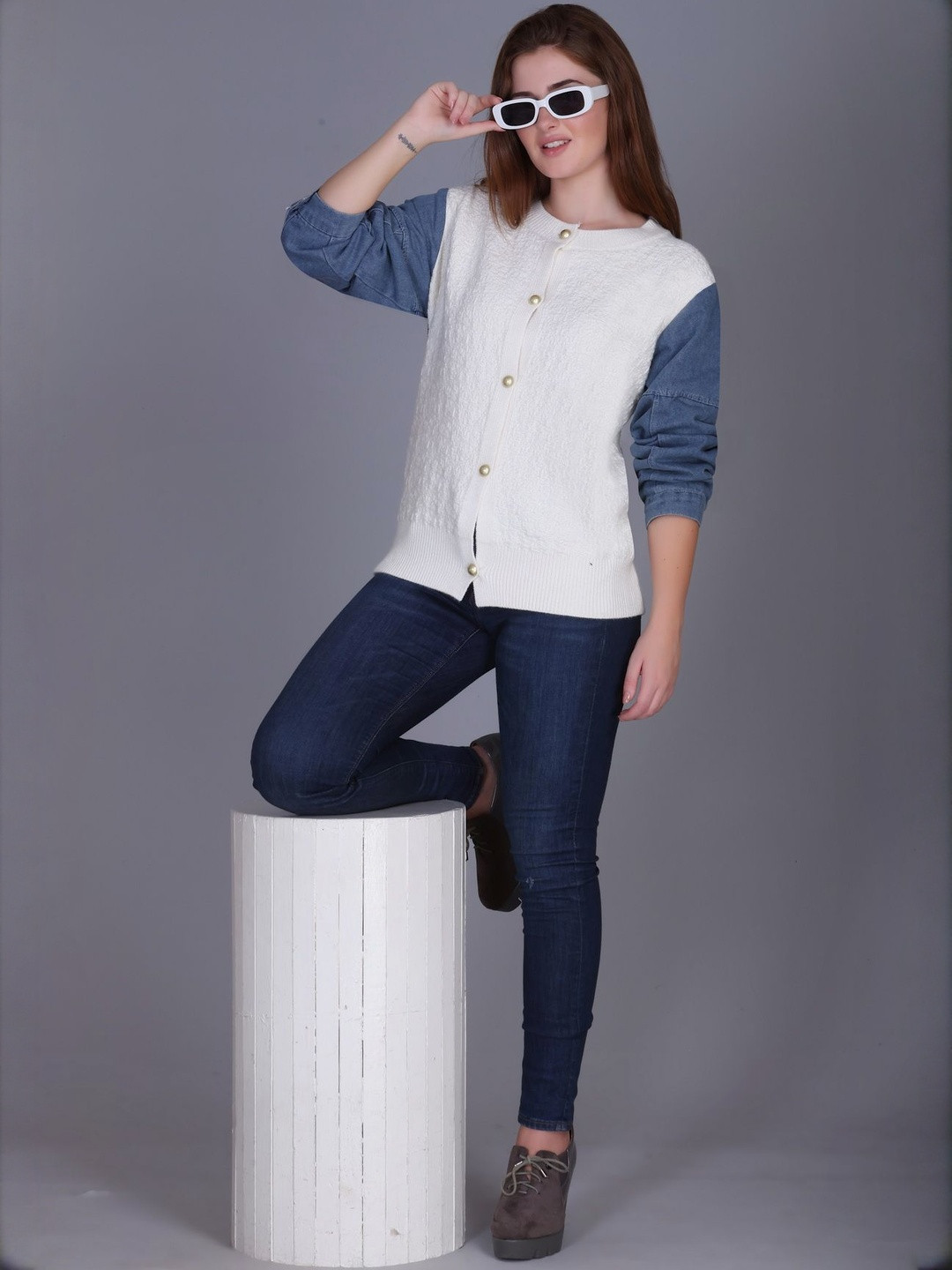 BLESSINTIMATES Two-Toned Button-Down Woollen Cardigan