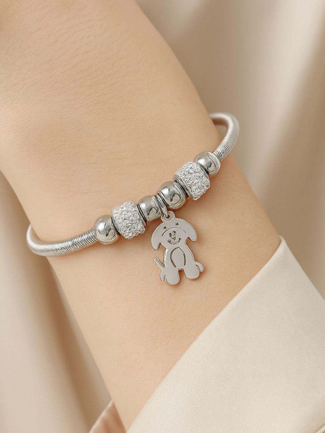 I Jewels Silver-Plated Crystal Puppy Charm Bracelet