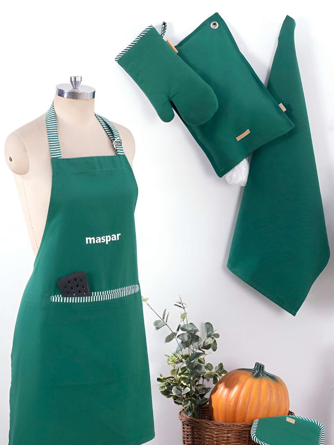 MASPAR Green 5 Pieces Kitchen Linen Set