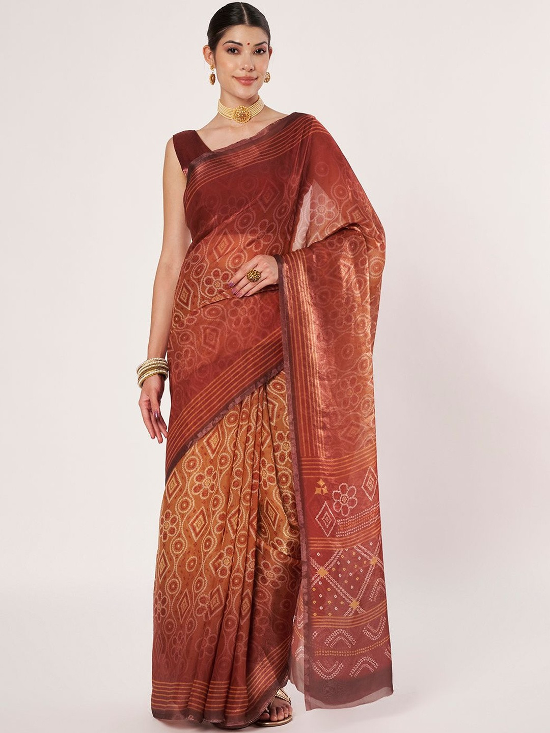 ECOLEAF Bandhani Printed Saree