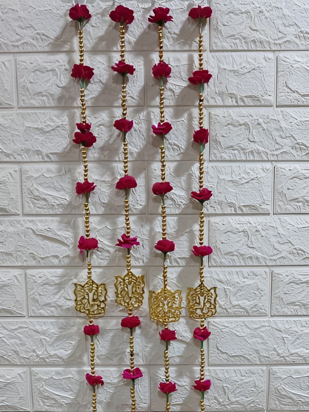 Sellplus 4-Piece Pink Ganesh & Rose Beaded Pompom Toram
