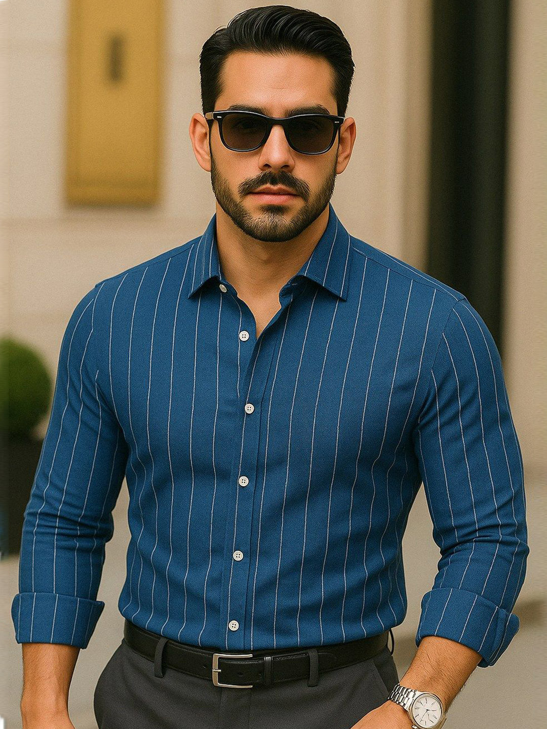 Nat Jastica Comfort Striped Spread Collar Cotton Formal Shirt