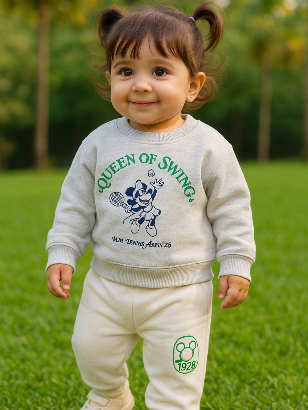 Nap Chief Girls Tennis Minnie Mouse Printed Pure Cotton Oversized Sweatshirt and Trouser