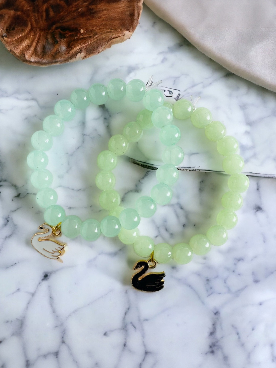 Amit Fashion Set Of 2 Glass Crystals Beaded Elasticated Bracelet