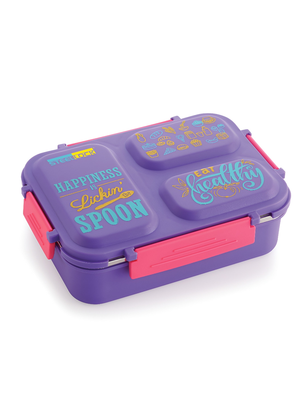 STEELLOCK Purple 3 Partition Stainless Steel Easy to Clean Lunch Box